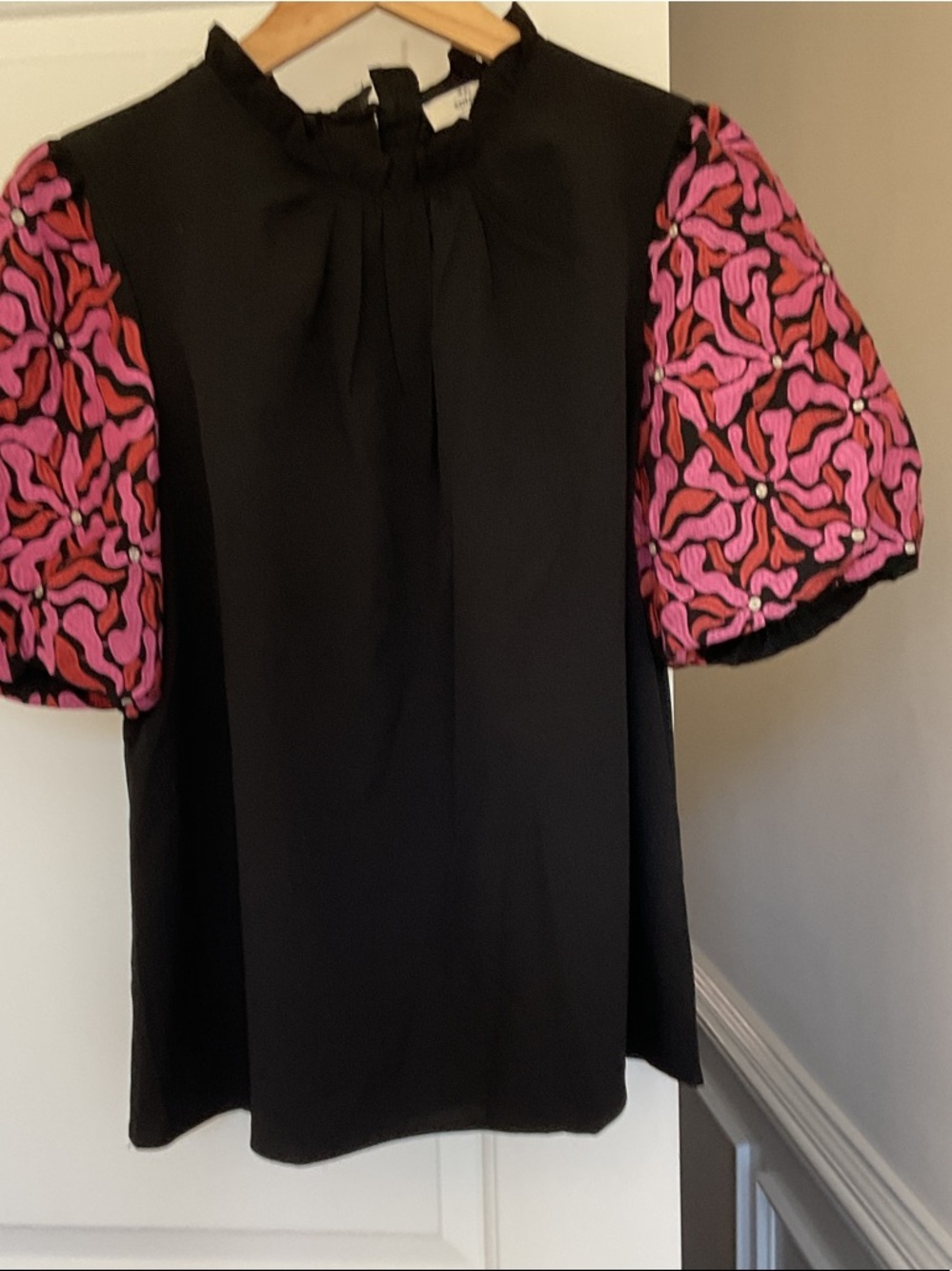 entro Black Textured Elastic-Neck Top